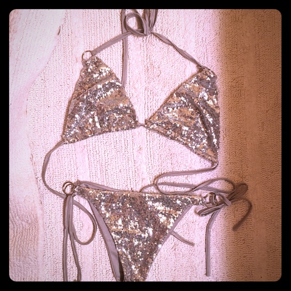 Swim Silver Glitter Bikini Poshmark